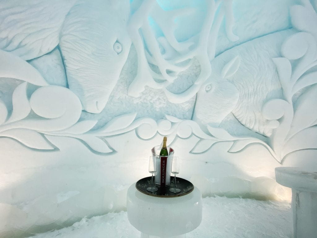 Bollinger Champagne in an ice bar