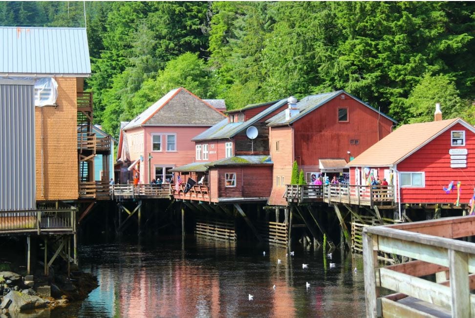 Enjoy Creek Street in Ketchikan, a cute area with many shops.