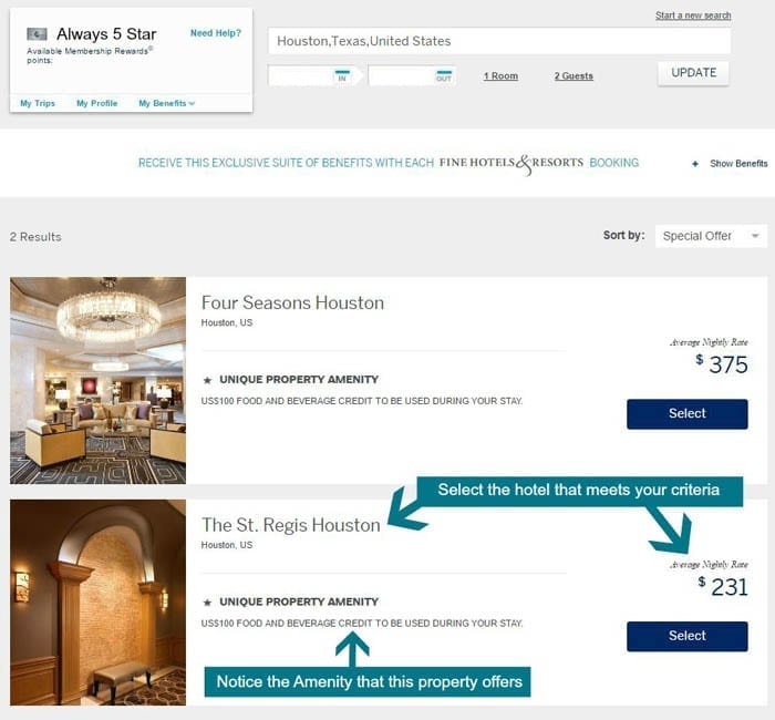 Always5Star American Express Finer Hotels Program Example 3