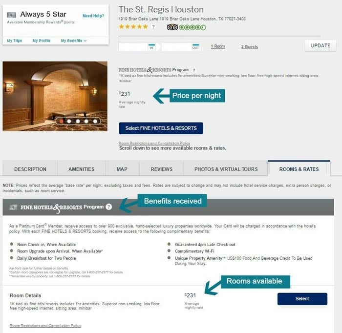 Always5Star American Express Finer Hotels Program Example 4