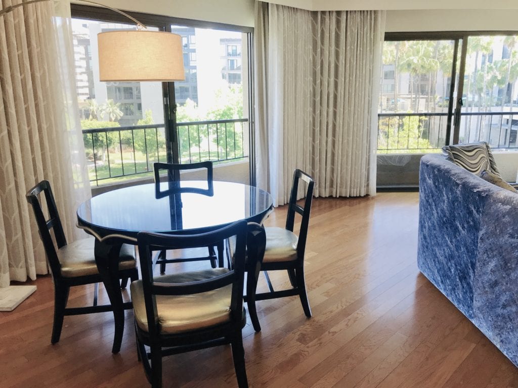 A nice dining room within the living room area