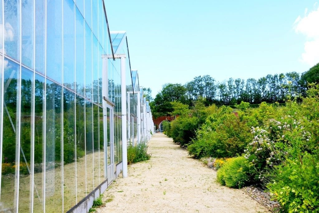 The greenhouses at the Hanging Garden.