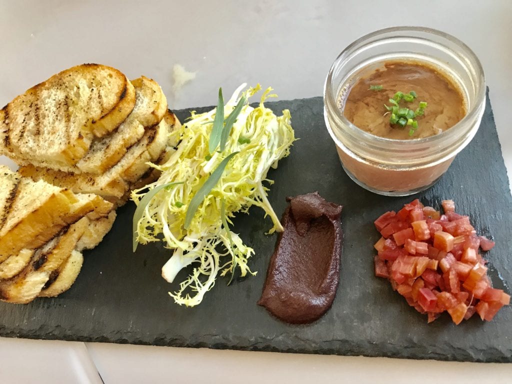 JULIA CHILD'S CHICKEN LIVER MOUSSE Rhubarb relish, ciabatta, violet mustard, fine herbs