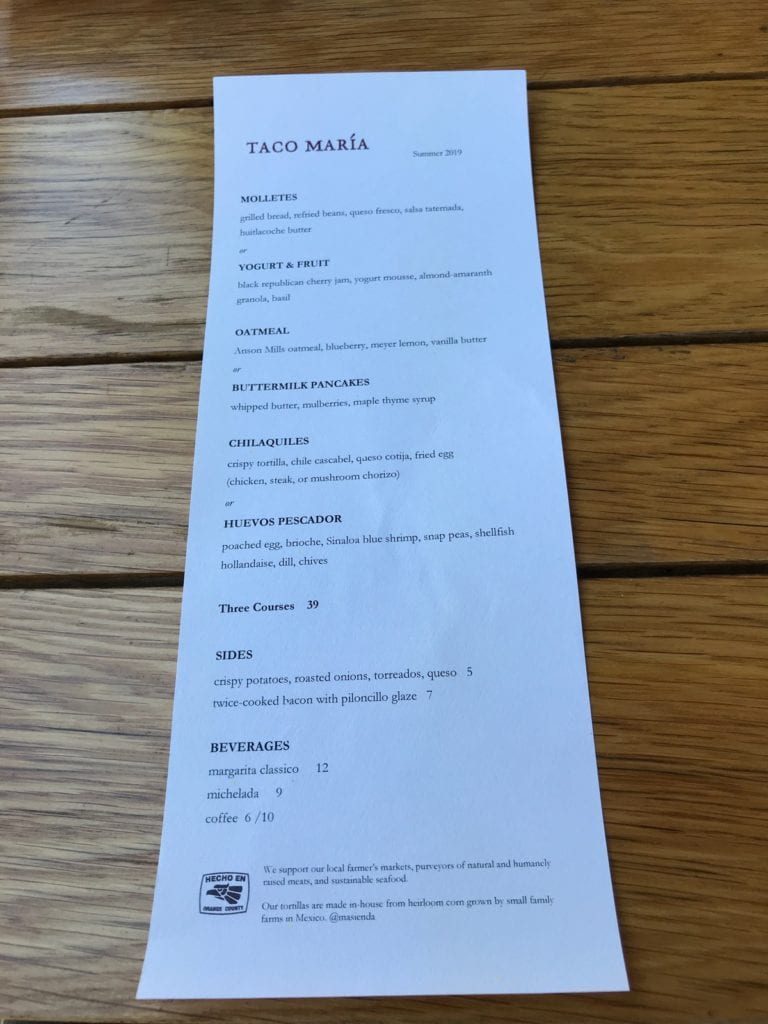 The menu