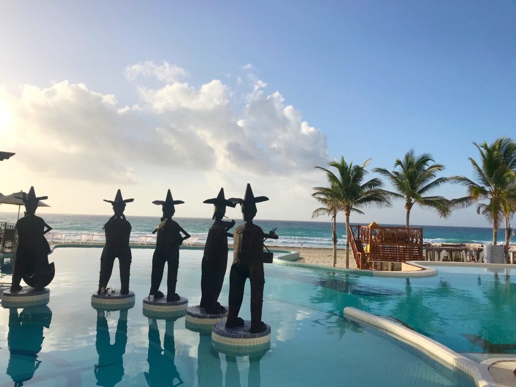 View of the beach from the pool