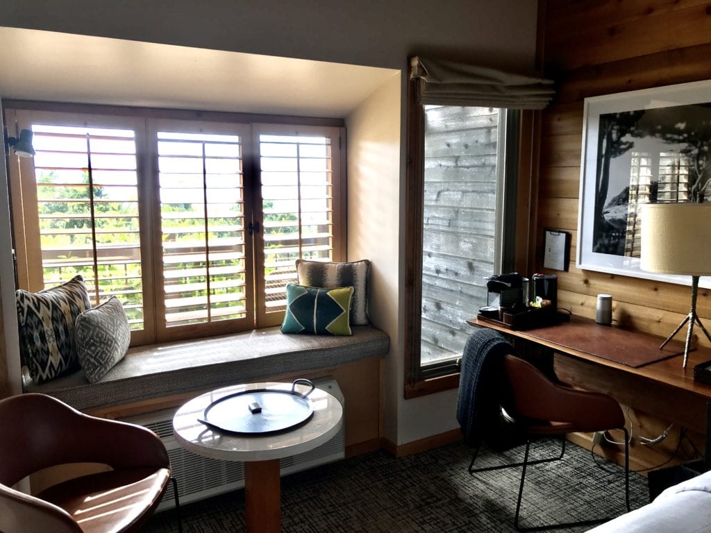 Looking out onto the patio - some rooms have views of the ocean!